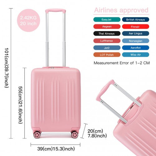 Kono 20 Inch Sleek Striped Carry - On Suitcase Durable ABS+PC Luggage With Four Spinner Wheels And TSA Lock Perfect for Travel - Pink