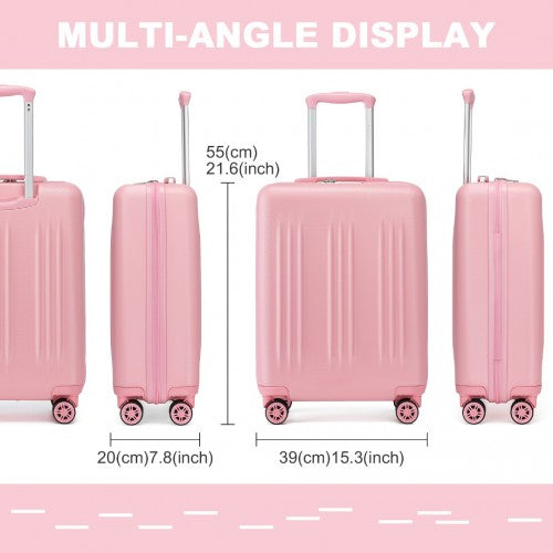 Kono 20 Inch Sleek Striped Carry - On Suitcase Durable ABS+PC Luggage With Four Spinner Wheels And TSA Lock Perfect for Travel - Pink