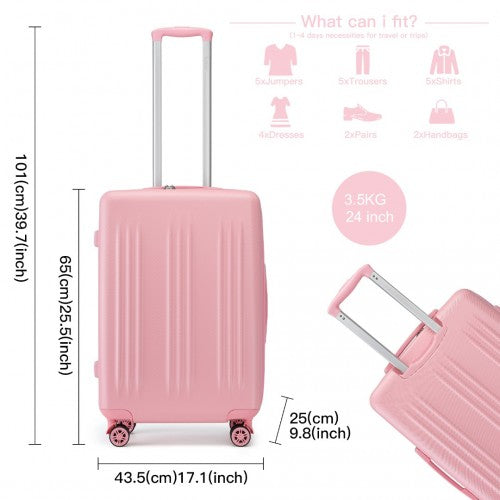 Kono 24 Inch Sleek Striped Check - In Suitcase Expandable Durable ABS+PC Luggage with Four Spinner Wheels TSA Lock - Pink