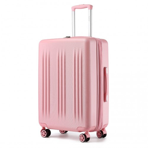 Kono 24 Inch Sleek Striped Check - In Suitcase Expandable Durable ABS+PC Luggage with Four Spinner Wheels TSA Lock - Pink