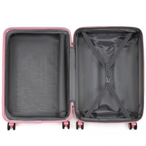 Kono 24 Inch Sleek Striped Check - In Suitcase Expandable Durable ABS+PC Luggage with Four Spinner Wheels TSA Lock - Pink
