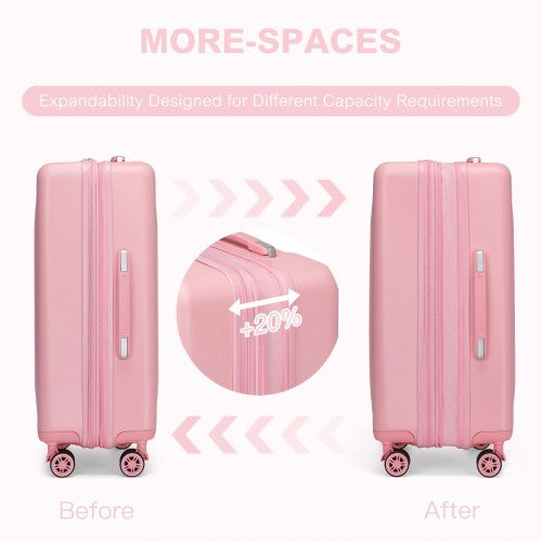 Kono 24 Inch Sleek Striped Check - In Suitcase Expandable Durable ABS+PC Luggage with Four Spinner Wheels TSA Lock - Pink