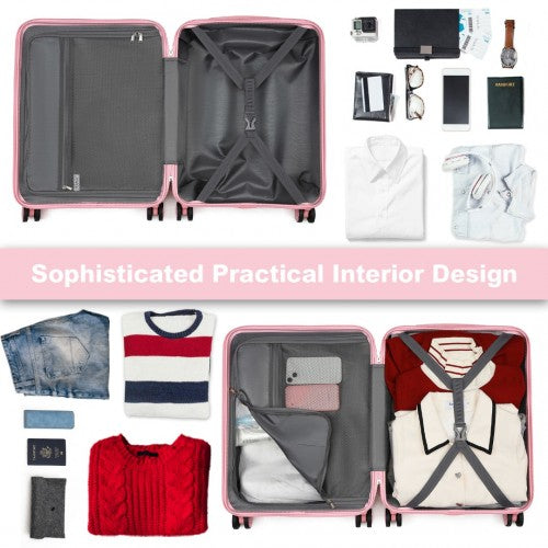 Kono 24 Inch Sleek Striped Check - In Suitcase Expandable Durable ABS+PC Luggage with Four Spinner Wheels TSA Lock - Pink
