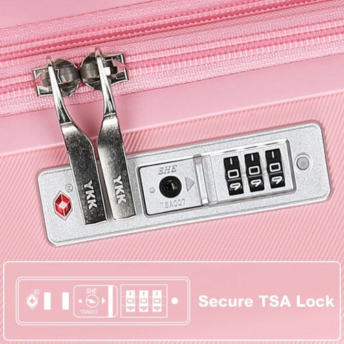 Kono 24 Inch Sleek Striped Check - In Suitcase Expandable Durable ABS+PC Luggage with Four Spinner Wheels TSA Lock - Pink