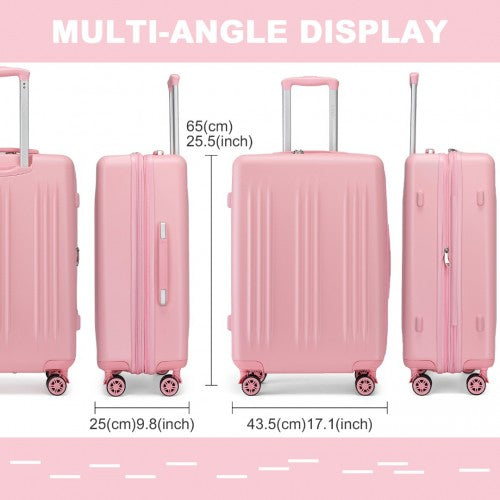 Kono 24 Inch Sleek Striped Check - In Suitcase Expandable Durable ABS+PC Luggage with Four Spinner Wheels TSA Lock - Pink