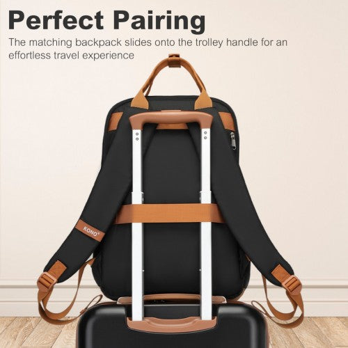 Kono 20 Inch Stylish Hard Shell ABS+PC Cabin Suitcase Included Multi - Compartment Backpack with Small Pouch 3 Piece Travel Set - Black And Brown