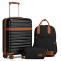 Kono 20 Inch Stylish Hard Shell ABS+PC Cabin Suitcase Included Multi - Compartment Backpack with Small Pouch 3 Piece Travel Set - Black And Brown