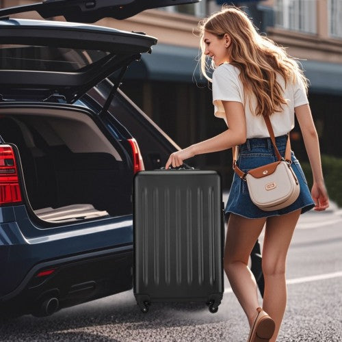 Kono Durable 24 Inch Lightweight ABS Vertical Textured Check - in Suitcase with Secure 3 - Digit Lock - Black