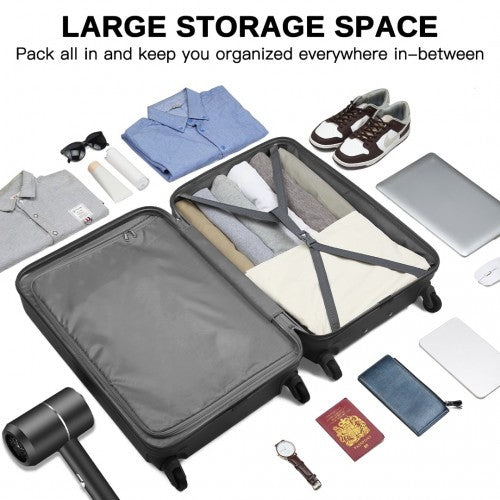 Kono Durable 24 Inch Lightweight ABS Vertical Textured Check - in Suitcase with Secure 3 - Digit Lock - Black