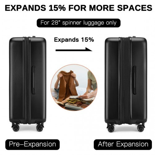 Kono Durable 28 Inch Expandable ABS Vertical Textured Hard Shell Suitcase with Secure 3 - Digit Lock - Black