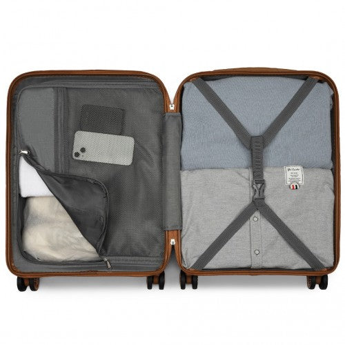 Kono 20 Inch Stylish Lightweight Hard Shell ABS+PC Cabin Carry - On Suitcase with TSA Lock for Enhanced Security - Black and Brown