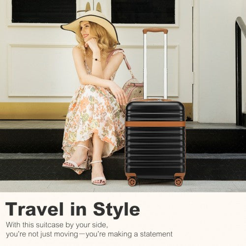 Kono 20 Inch Stylish Lightweight Hard Shell ABS+PC Cabin Carry - On Suitcase with TSA Lock for Enhanced Security - Black and Brown