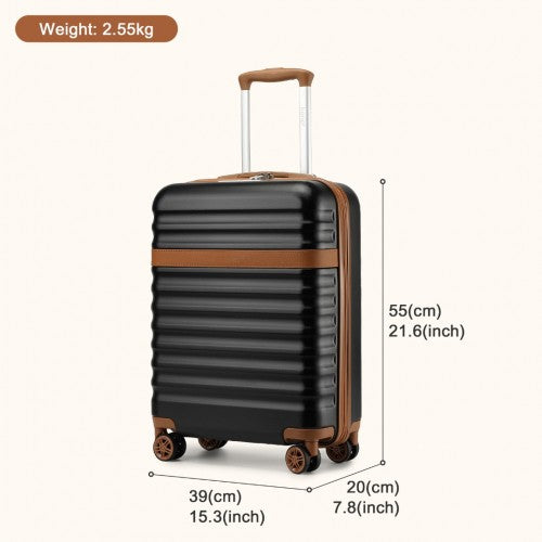 Kono 20 Inch Stylish Lightweight Hard Shell ABS+PC Cabin Carry - On Suitcase with TSA Lock for Enhanced Security - Black and Brown