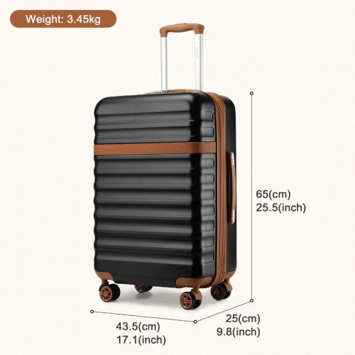 Kono 24 Inch Expandable Lightweight Hard Shell ABS+PC Check - In Suitcase with TSA Lock Ideal for Extended Trips and Secure Travel - Black And Brown