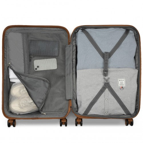 Kono 28 Inch Expandable Lightweight Hard Shell ABS+PC Check - In Suitcase with TSA Lock Ideal for Extended Trips and Secure Travel - Black And Brown
