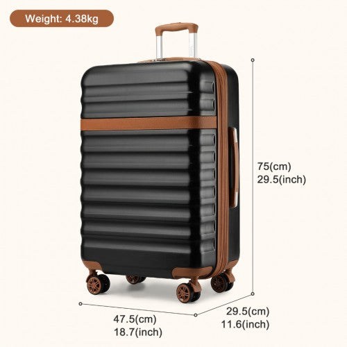 Kono 28 Inch Expandable Lightweight Hard Shell ABS+PC Check - In Suitcase with TSA Lock Ideal for Extended Trips and Secure Travel - Black And Brown