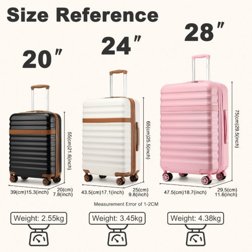 Kono 3 - Piece Expandable Luggage Set 20"/24"/28" Durable Hard Shell ABS+PC Suitcases with TSA Lock for Secure Travel - Black and Brown