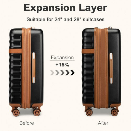 Kono 3 - Piece Expandable Luggage Set 20"/24"/28" Durable Hard Shell ABS+PC Suitcases with TSA Lock for Secure Travel - Black and Brown
