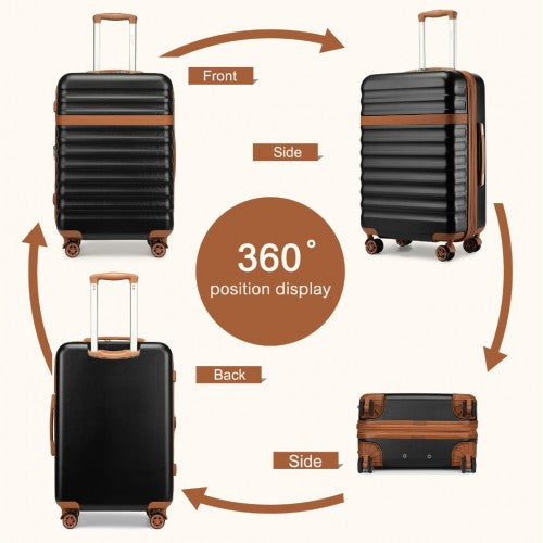 Kono 3 - Piece Expandable Luggage Set 20"/24"/28" Durable Hard Shell ABS+PC Suitcases with TSA Lock for Secure Travel - Black and Brown