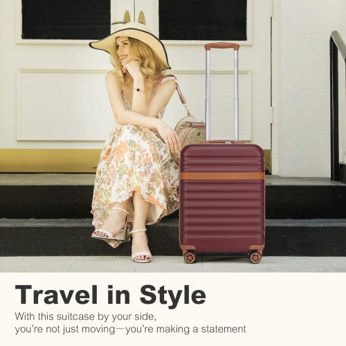 Kono 20 Inch Stylish Lightweight Hard Shell ABS+PC Cabin Carry - On Suitcase with TSA Lock for Enhanced Security - Burgundy and Brown
