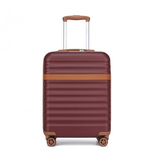 Kono 20 Inch Stylish Lightweight Hard Shell ABS+PC Cabin Carry - On Suitcase with TSA Lock for Enhanced Security - Burgundy and Brown