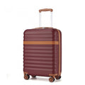 Kono 20 Inch Stylish Lightweight Hard Shell ABS+PC Cabin Carry - On Suitcase with TSA Lock for Enhanced Security - Burgundy and Brown