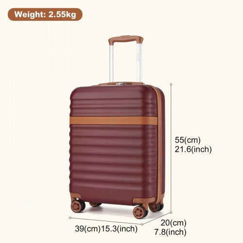 Kono 20 Inch Stylish Lightweight Hard Shell ABS+PC Cabin Carry - On Suitcase with TSA Lock for Enhanced Security - Burgundy and Brown