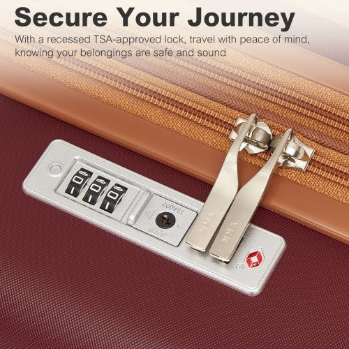 Kono 20 Inch Stylish Lightweight Hard Shell ABS+PC Cabin Carry - On Suitcase with TSA Lock for Enhanced Security - Burgundy and Brown