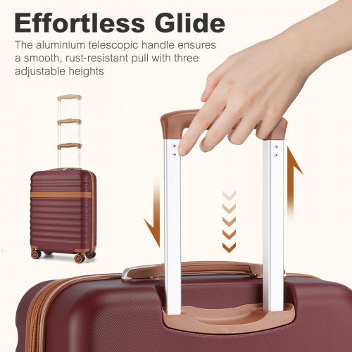 Kono 20 Inch Stylish Lightweight Hard Shell ABS+PC Cabin Carry - On Suitcase with TSA Lock for Enhanced Security - Burgundy and Brown