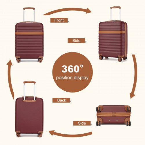 Kono 20 Inch Stylish Lightweight Hard Shell ABS+PC Cabin Carry - On Suitcase with TSA Lock for Enhanced Security - Burgundy and Brown