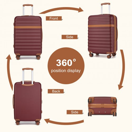 Kono 24 Inch Expandable Lightweight Hard Shell ABS+PC Check - In Suitcase with TSA Lock Ideal for Extended Trips and Secure Travel - Burgundy And Brown