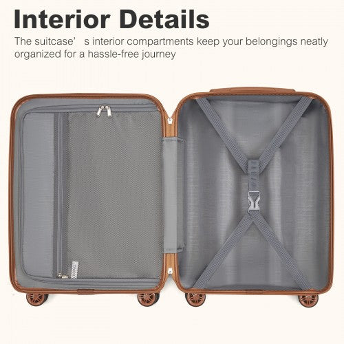 Kono 24 Inch Expandable Lightweight Hard Shell ABS+PC Check - In Suitcase with TSA Lock Ideal for Extended Trips and Secure Travel - Burgundy And Brown