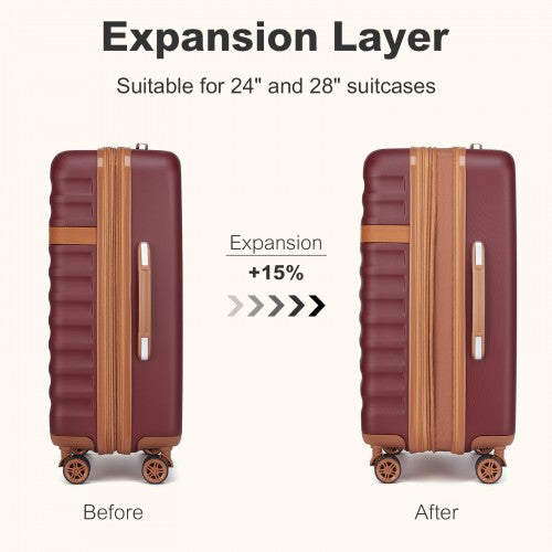 Kono 24 Inch Expandable Lightweight Hard Shell ABS+PC Check - In Suitcase with TSA Lock Ideal for Extended Trips and Secure Travel - Burgundy And Brown