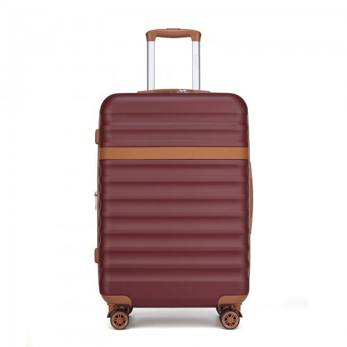 Kono 24 Inch Expandable Lightweight Hard Shell ABS+PC Check - In Suitcase with TSA Lock Ideal for Extended Trips and Secure Travel - Burgundy And Brown
