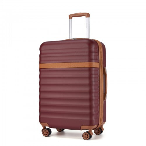 Kono 24 Inch Expandable Lightweight Hard Shell ABS+PC Check - In Suitcase with TSA Lock Ideal for Extended Trips and Secure Travel - Burgundy And Brown