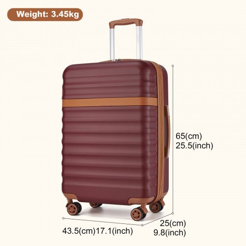 Kono 24 Inch Expandable Lightweight Hard Shell ABS+PC Check - In Suitcase with TSA Lock Ideal for Extended Trips and Secure Travel - Burgundy And Brown