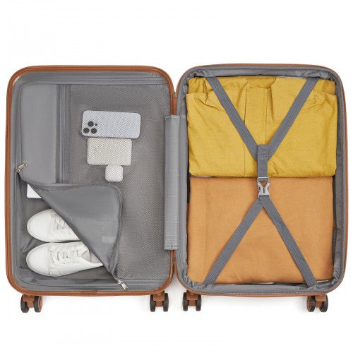 Kono 24 Inch Expandable Lightweight Hard Shell ABS+PC Check - In Suitcase with TSA Lock Ideal for Extended Trips and Secure Travel - Burgundy And Brown