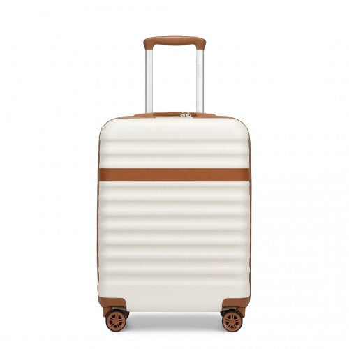 Kono 20 Inch Stylish Lightweight Hard Shell ABS+PC Cabin Carry - On Suitcase with TSA Lock for Enhanced Security - Cream and Brown