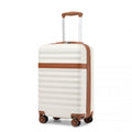 Kono 20 Inch Stylish Lightweight Hard Shell ABS+PC Cabin Carry - On Suitcase with TSA Lock for Enhanced Security - Cream and Brown