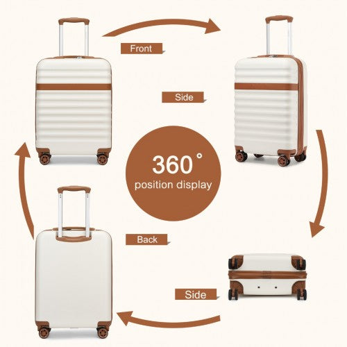 Kono 20 Inch Stylish Lightweight Hard Shell ABS+PC Cabin Carry - On Suitcase with TSA Lock for Enhanced Security - Cream and Brown