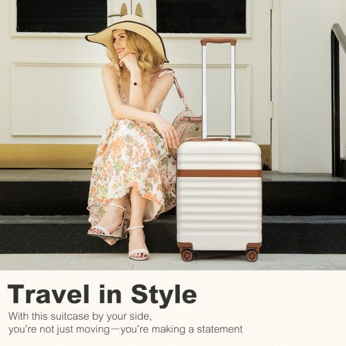 Kono 20 Inch Stylish Lightweight Hard Shell ABS+PC Cabin Carry - On Suitcase with TSA Lock for Enhanced Security - Cream and Brown