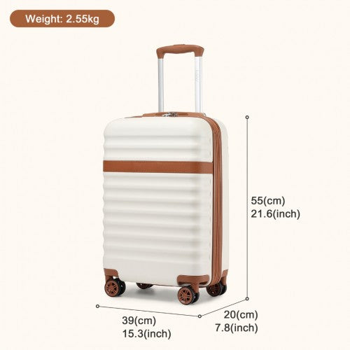 Kono 20 Inch Stylish Lightweight Hard Shell ABS+PC Cabin Carry - On Suitcase with TSA Lock for Enhanced Security - Cream and Brown