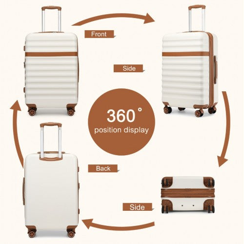 Kono 28 Inch Expandable Lightweight Hard Shell ABS+PC Check - In Suitcase with TSA Lock Ideal for Extended Trips and Secure Travel - Cream And Brown