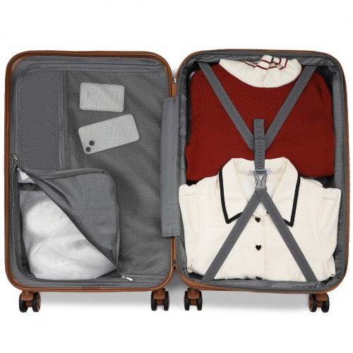 Kono 28 Inch Expandable Lightweight Hard Shell ABS+PC Check - In Suitcase with TSA Lock Ideal for Extended Trips and Secure Travel - Cream And Brown