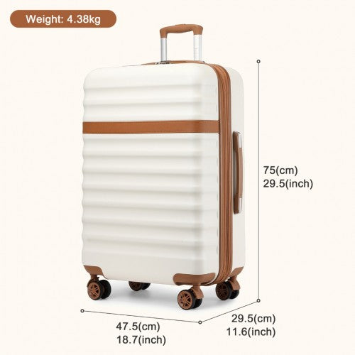 Kono 28 Inch Expandable Lightweight Hard Shell ABS+PC Check - In Suitcase with TSA Lock Ideal for Extended Trips and Secure Travel - Cream And Brown