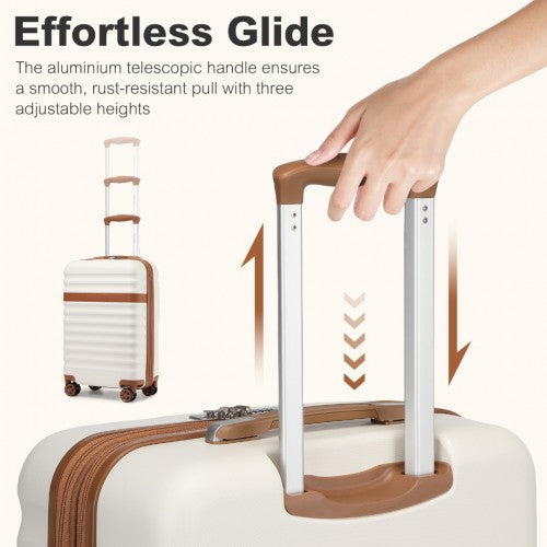 Kono 28 Inch Expandable Lightweight Hard Shell ABS+PC Check - In Suitcase with TSA Lock Ideal for Extended Trips and Secure Travel - Cream And Brown