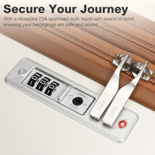 Kono 24 Inch Expandable Lightweight Hard Shell ABS+PC Check - In Suitcase with TSA Lock Ideal for Extended Trips and Secure Travel - Cream And Brown