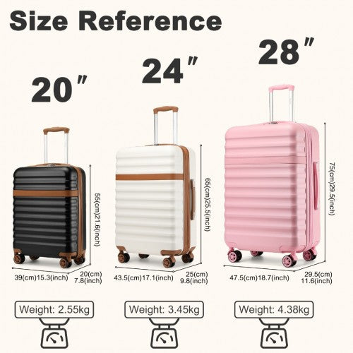 Kono 3 - Piece Expandable Luggage Set 20"/24"/28" Durable Hard Shell ABS+PC Suitcases with TSA Lock for Secure Travel - Cream and Brown