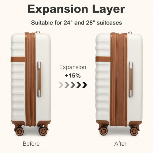 Kono 3 - Piece Expandable Luggage Set 20"/24"/28" Durable Hard Shell ABS+PC Suitcases with TSA Lock for Secure Travel - Cream and Brown