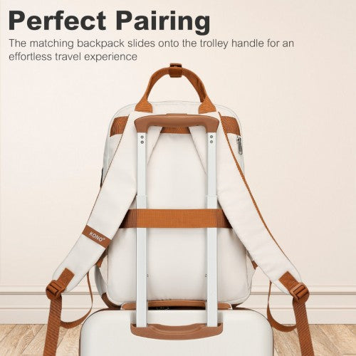 Kono 20 Inch Stylish Hard Shell ABS+PC Cabin Suitcase Included Multi - Compartment Backpack with Small Pouch 3 Piece Travel Set - Cream And Brown